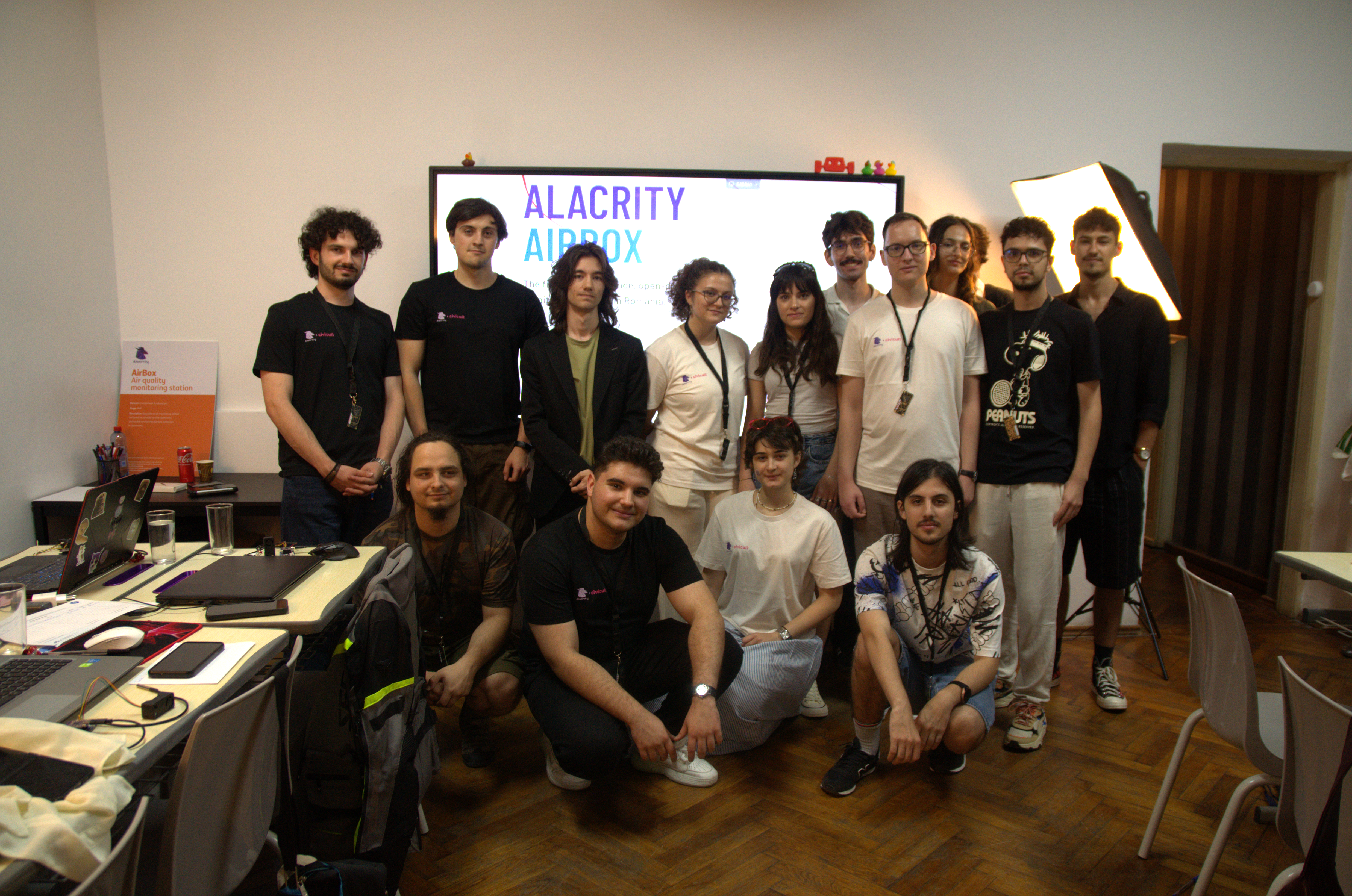AirBox Bootcamp students and mentors posing for a group photo in the classroom